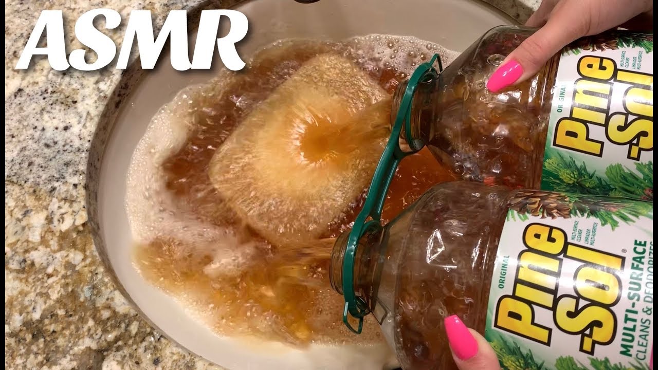 🌲 ASMR TWO WHOLE BOTTLES OF PINE SOL SPONGE SQUEEZING 🌲