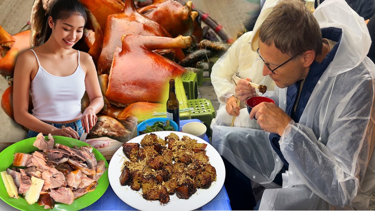 Thịt chó Phố Cổ ngon rẻ | Du khách Mỹ, Hàn đội áo mưa đi ăn thịt chó Việt Nam