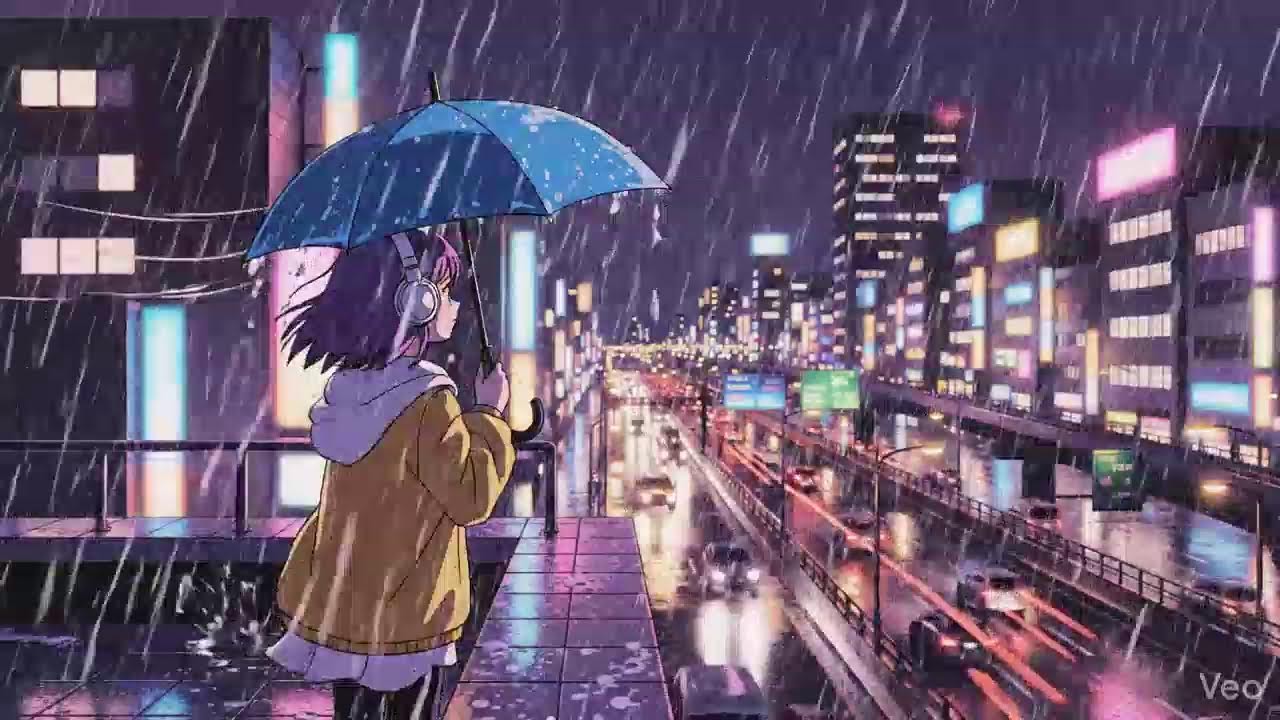 Peaceful Rainy Night 🌧️ Japanese Neon City Lofi