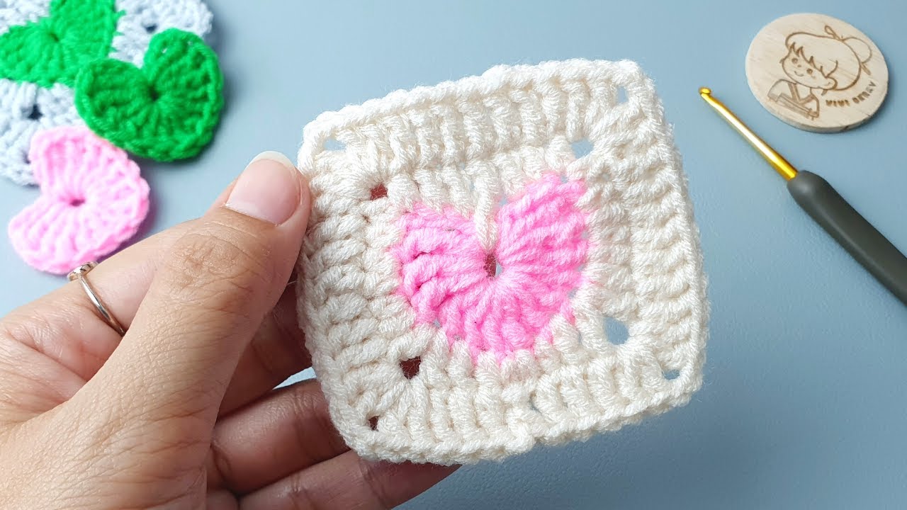 Easy Way How to Crochet Heart Granny Square | Vivi Berry DIY