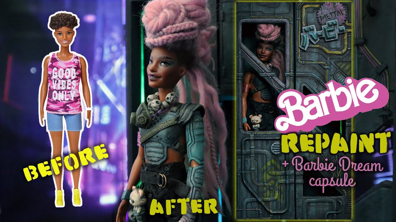 Barbie Doll Repaint | Cyberpunk Apocalypse Barbie Customization + Custom Dollhouse