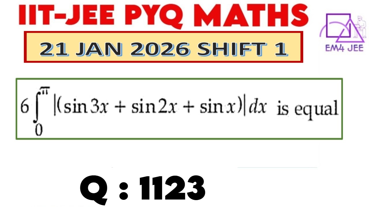 I = 6 ∫π0∣sin3x + sin2x + sinx |dx is equal to  #definiteintegral #jeemains #jeemaths #ujjwal