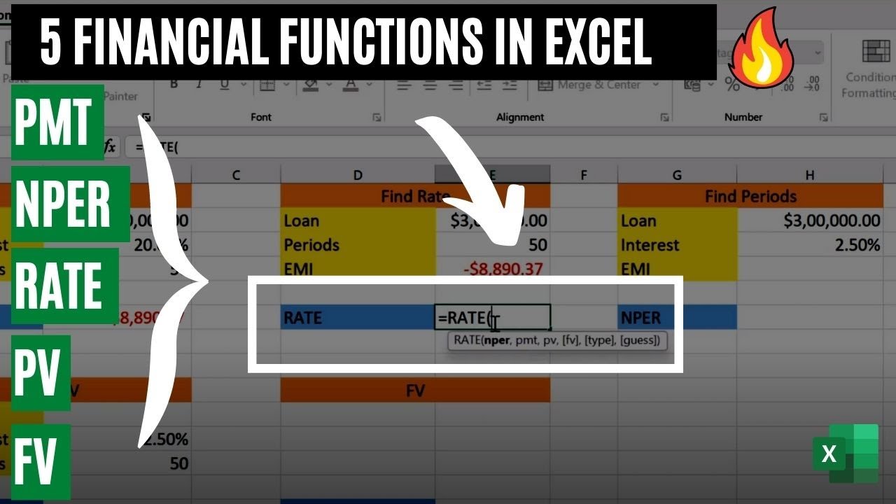 Изучите 5 финансовых функций в Excel | PMT, RATE, NPER, PV, FV