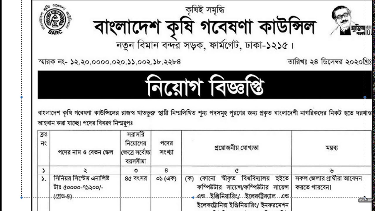 Agriculture research council BARC Job Circular