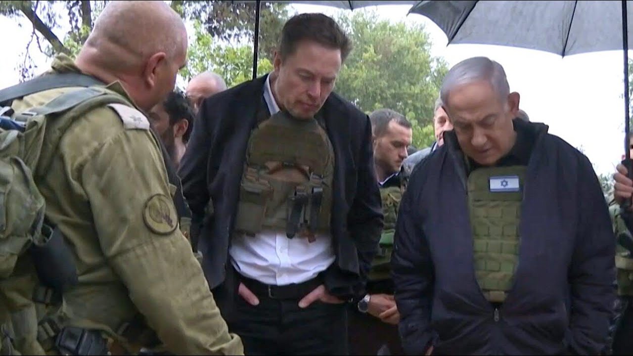 Israeli PM Netanyahu visits kibbutz Kfar Aza with Elon Musk | AFP