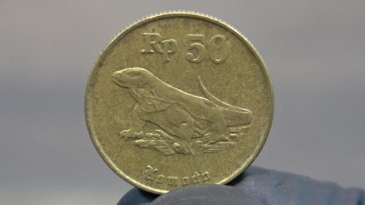 コモドドラゴン磨いてみた インドネシア50ルピア硬貨(1995) Indonesia 50 Rupiah coin(komodo) 【ラムネを飲みながら】