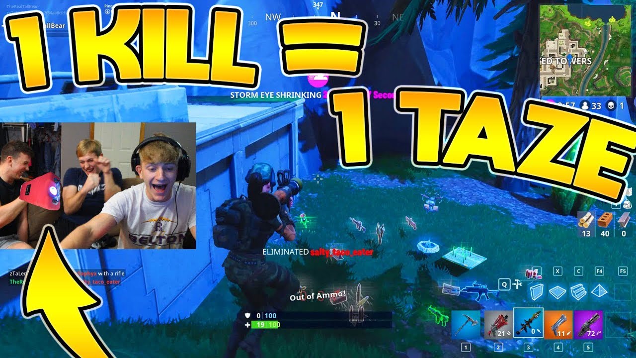 FORTNITE TASER CHALLENGE : 1 KILL= 1 TAZE!