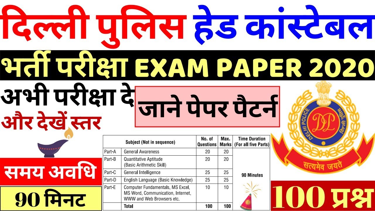 DELHI POLICE HEAD CONSTABLE EXAM PAPER 2019 | DELHI HEAD CONSTABLE 2019 |DELHI POLICE HEAD CONSTABLE