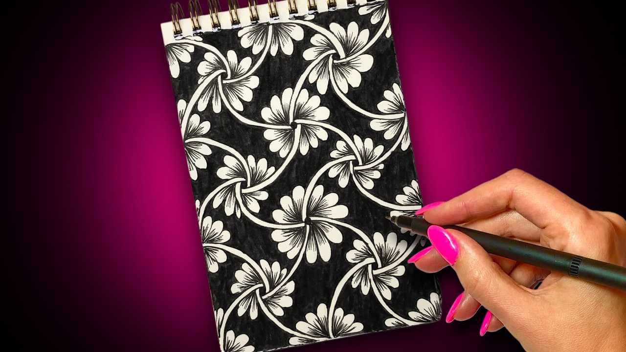 Flowers 🌺 Zentangle Art ✍️ Satisfying Doodle Tutorial for Your Sketchbook
