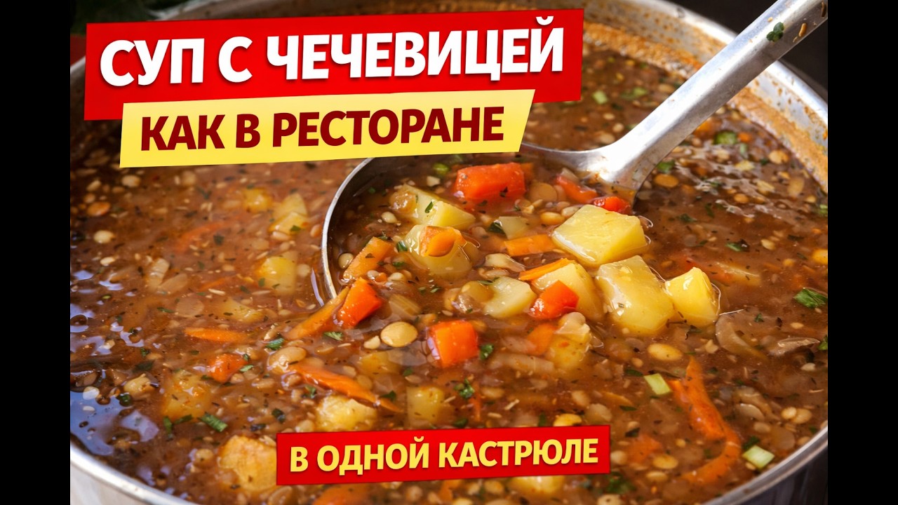 Попробовали в ресторане — теперь готовлю дома! Суп с чечевицей и грибами в одной кастрюле