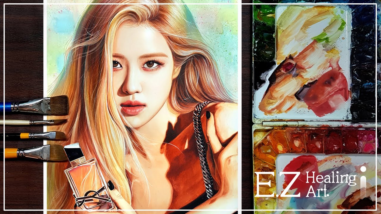BLACKPINK ROSE - Drawing / 블랙핑크 로제 그리기 / Watercolor painting (수채화 손그림) [E.Z healingArt]