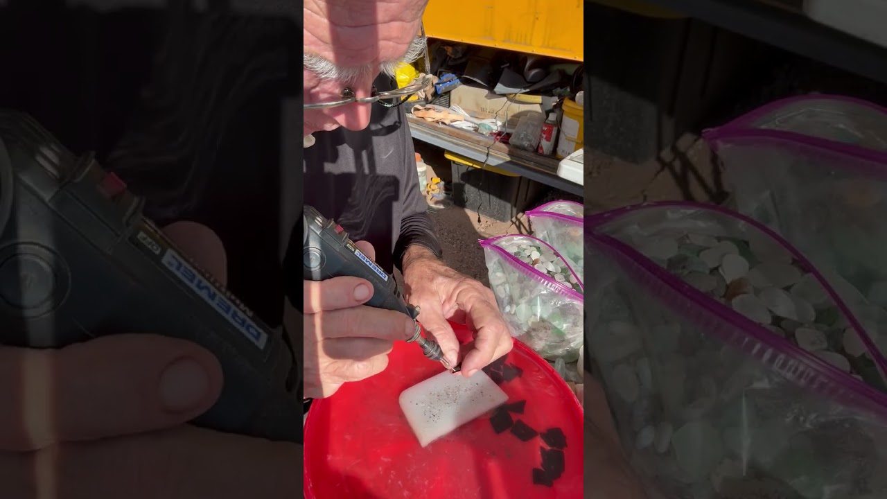 Drilling some of the rare black glass that I’ve found.     