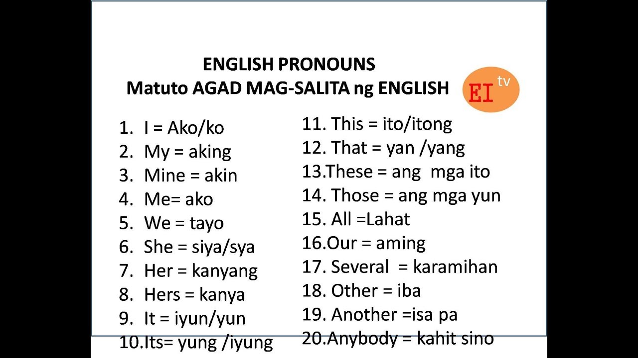 English Pronouns DAPAT NINYONG TANDAAN PARA MAKAPAG-English AGAD