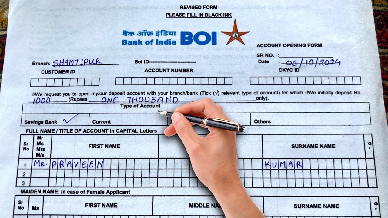 Bank of India ka account opening form kaise bhare | How to fill Bank of india account opening form