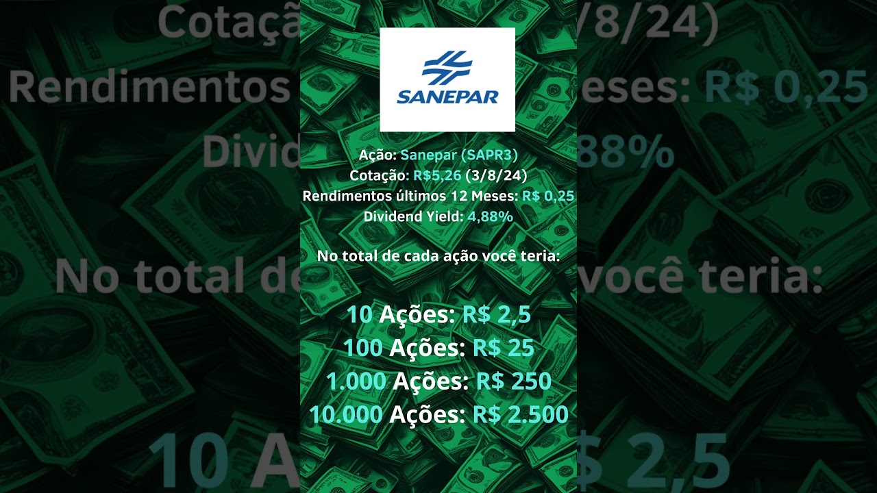Quanto rendeu as a&ccedil;&otilde;es da Sanepar (SAPR3)? #a&ccedil;&otilde;es #dividendos #sanepar #sapr3