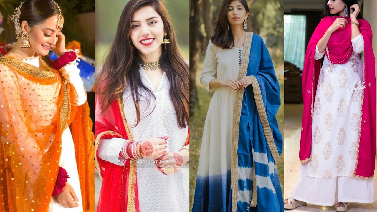 Decent White Dress Designs/White Designer Outfits Ideas/White Contrast Colorful Combination