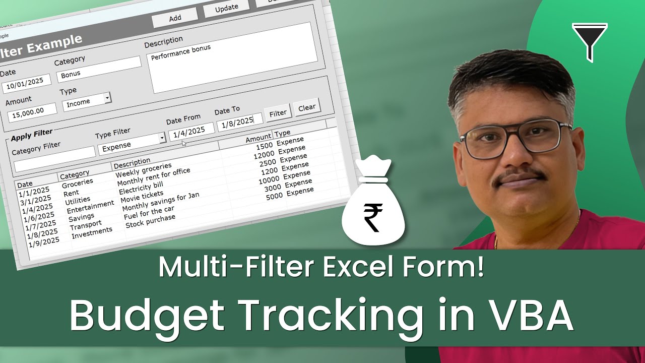 Create a Budget App in Excel VBA with Multi-Filter UserForm | Step-by-Step Tutorial