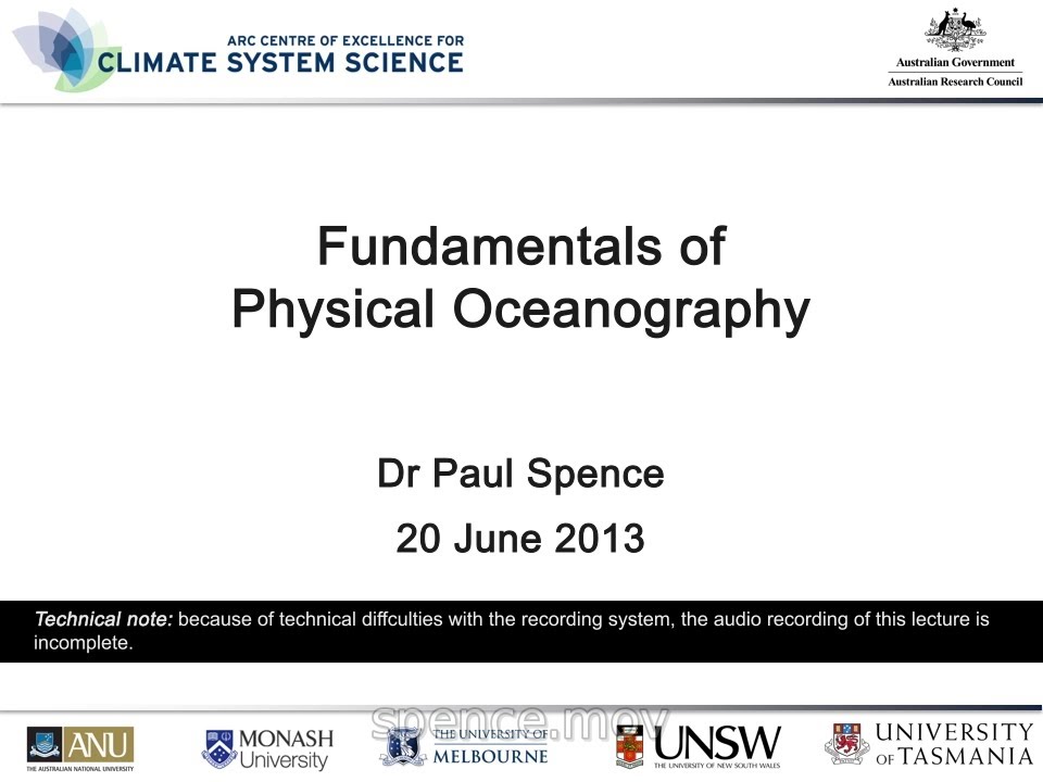 Fundamentals of Physical Oceanography (Dr Paul Spence)