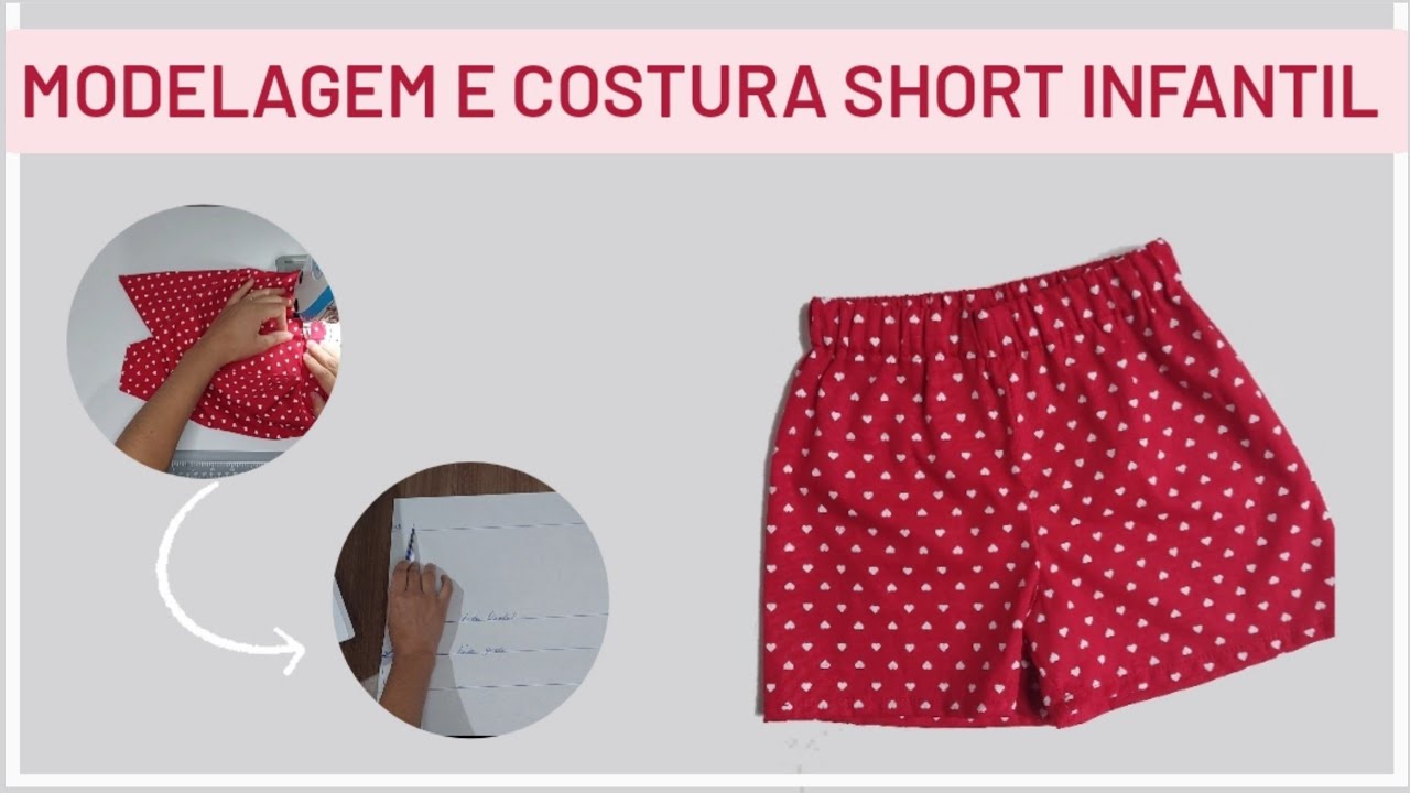 COMO FAZER A MODELAGEM E COSTURA DE SHORT INFANTIL CÓS DE ELÁSTICO | PARA INICIANTE #vestidoinfantil