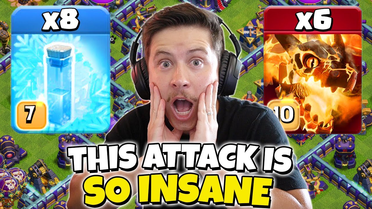 NEW FIRE & ICE Attack Uses Super Dragons & 8 FREEZE Spells (Clash of Clans)