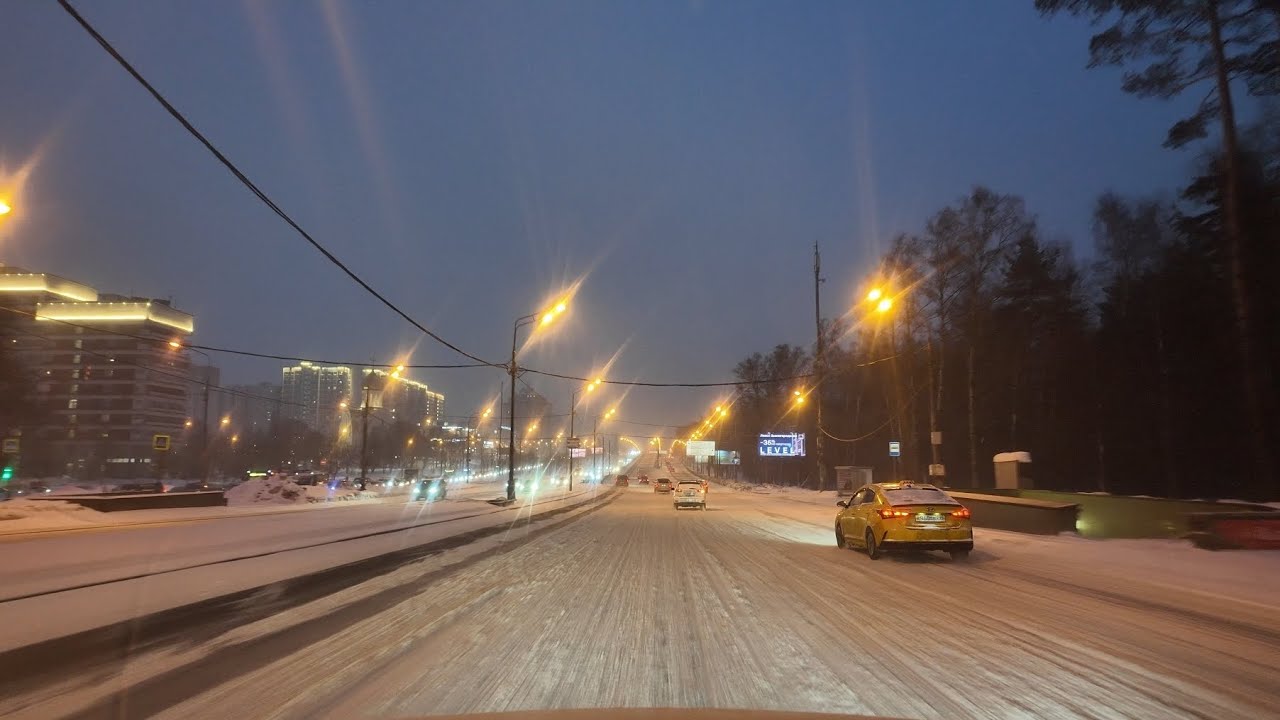 МОСКВА СНЕГОПАД  ГОЛОЛЕДИЦА  ВЕЧЕРОМ 🌙 16.02.26. 4К UHD .