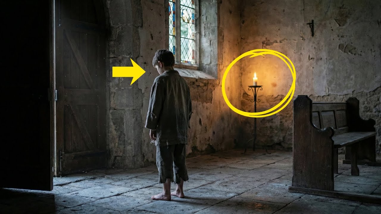 Il bambino orfano entrò in una chiesa chiusa — e quando una candela si accese, iniziò a piangere