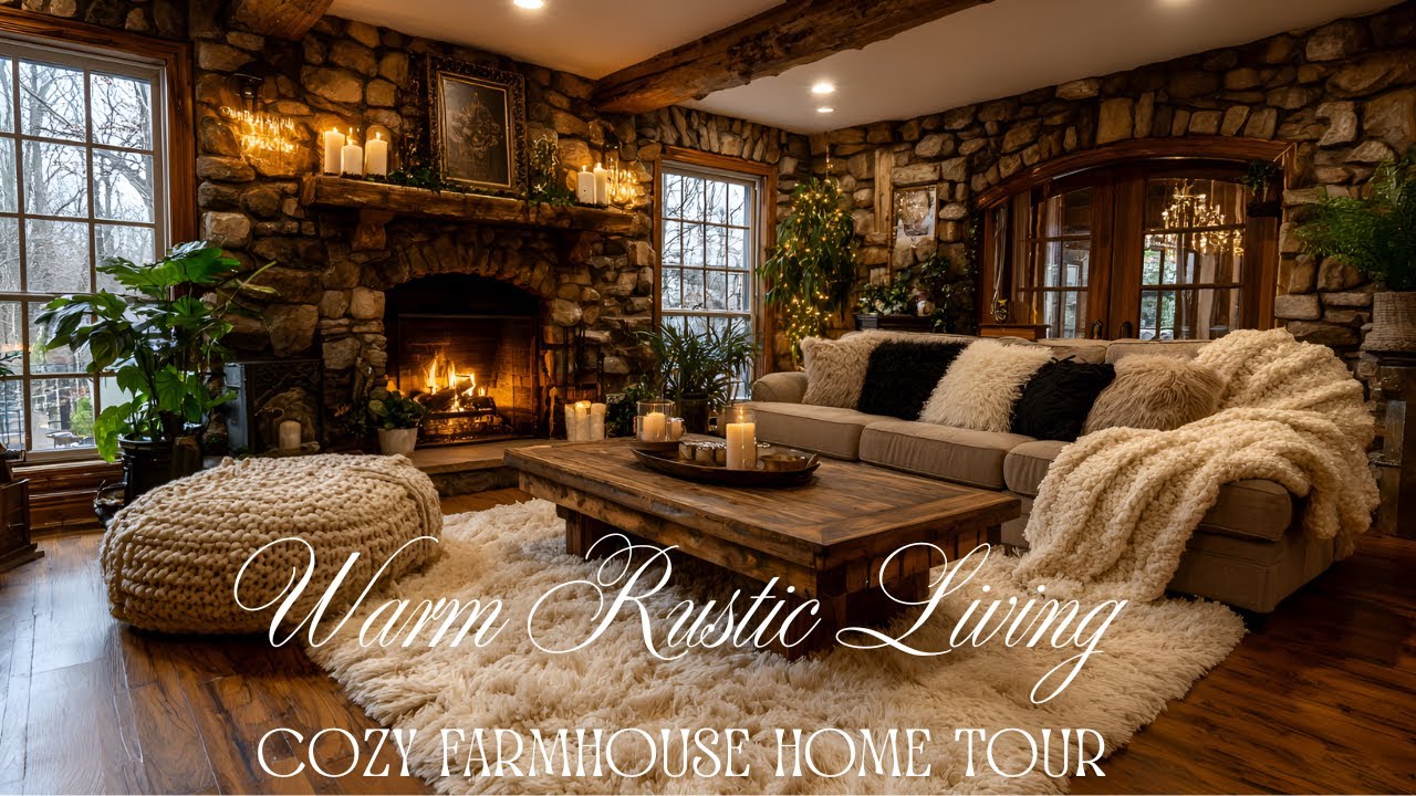 Warm Rustic Living Room Tour | Cozy Farmhouse Home Decor with Natural Materials