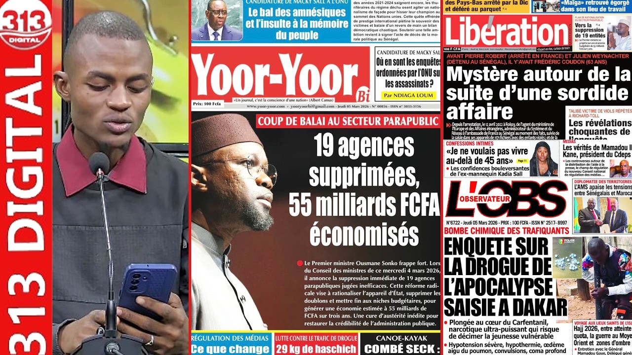 Revue de presse du Jeudi 5 mars 2026 avec le journaliste Ameth Ba