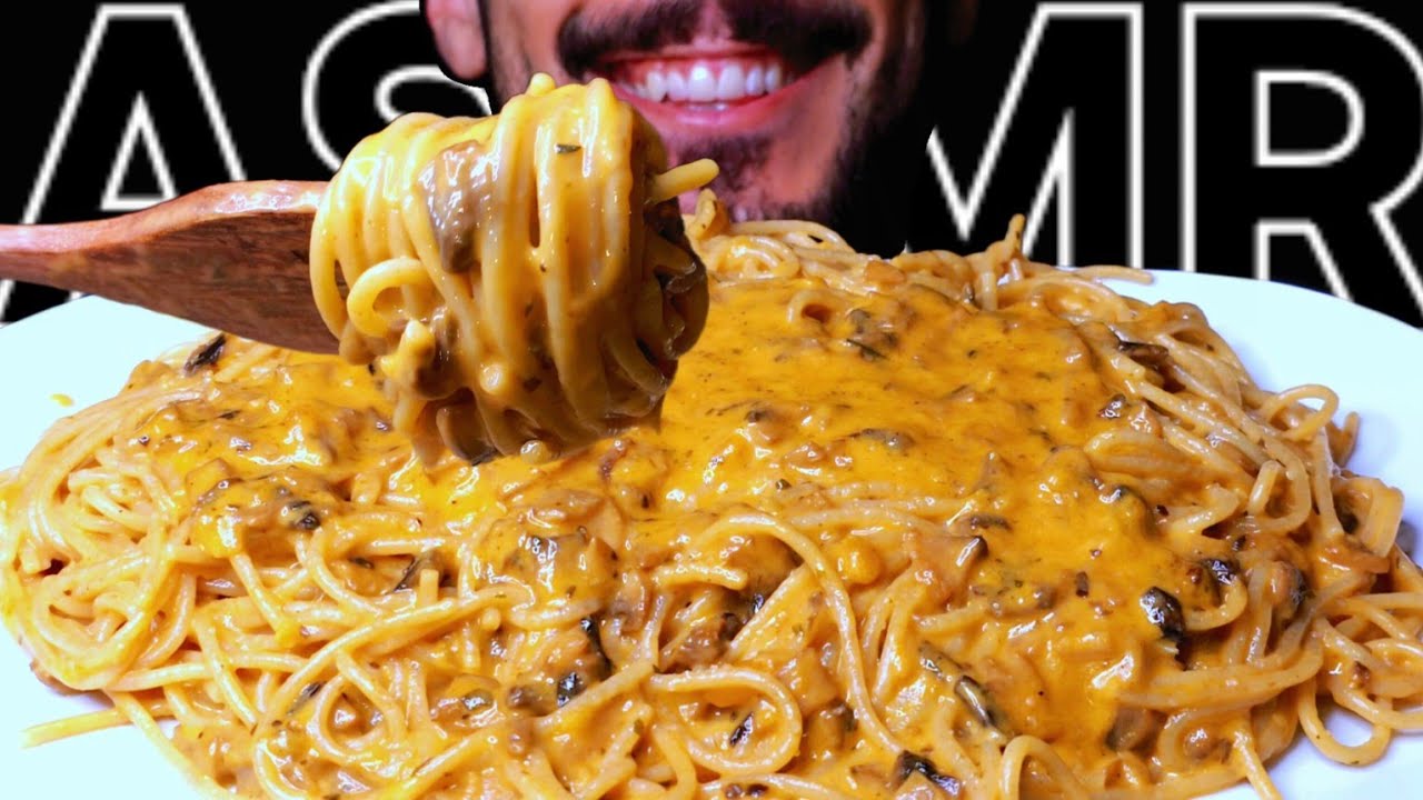 ASMR SPAGHETTI CREAMY MUSHROOM SAUCE PASTA (EATING SOUNDS) NO TALKING MUKBANG