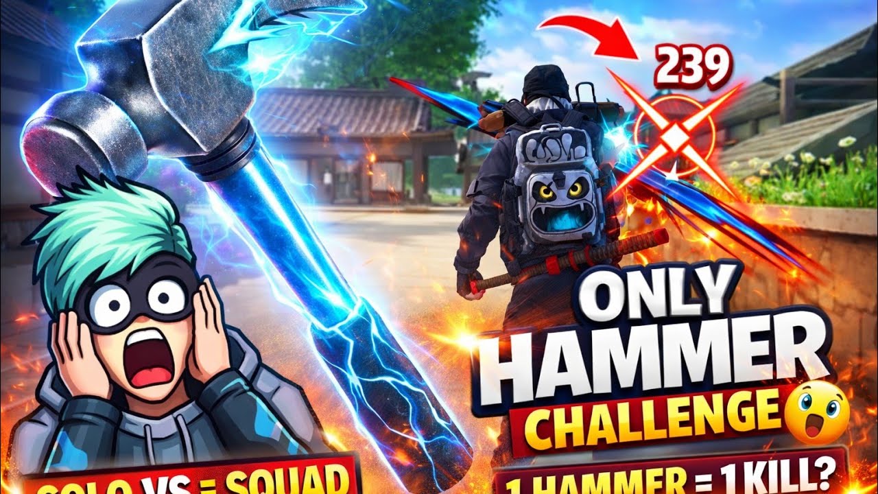 Gun ছাড়াই SOLO vs SQUAD 😳 | ONLY HAMMER CHALLENGE | Free Fire