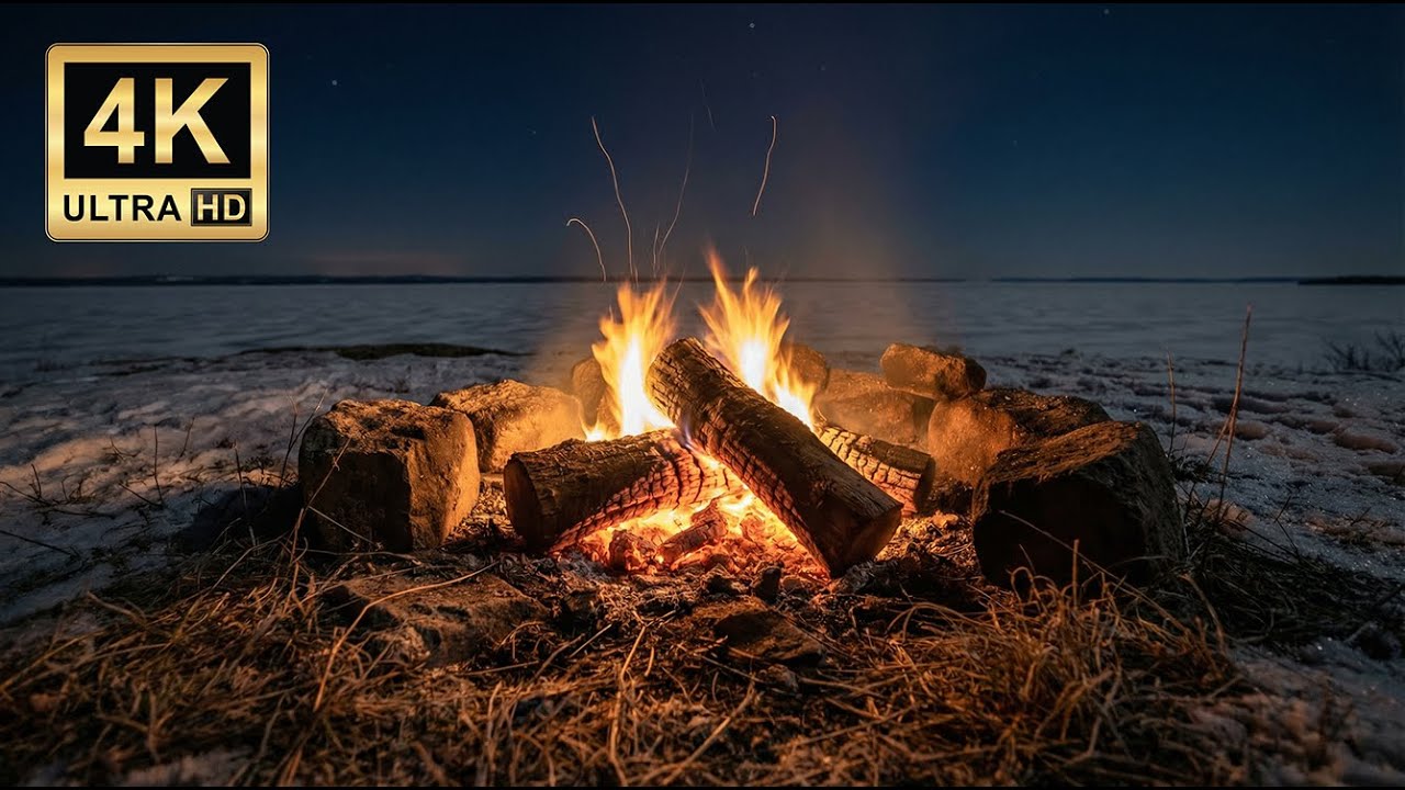 Cold Night Campfire Sounds 🔥 Crackling Fire ASMR in Winter (No Music, 5 Hours)