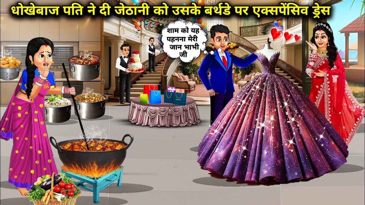 धोखेबाज पति ने दी जेठानी को उसके बर्थडे पर एक्सपेंसिव ड्रेस || Hindi cartoon stories || The cheating
