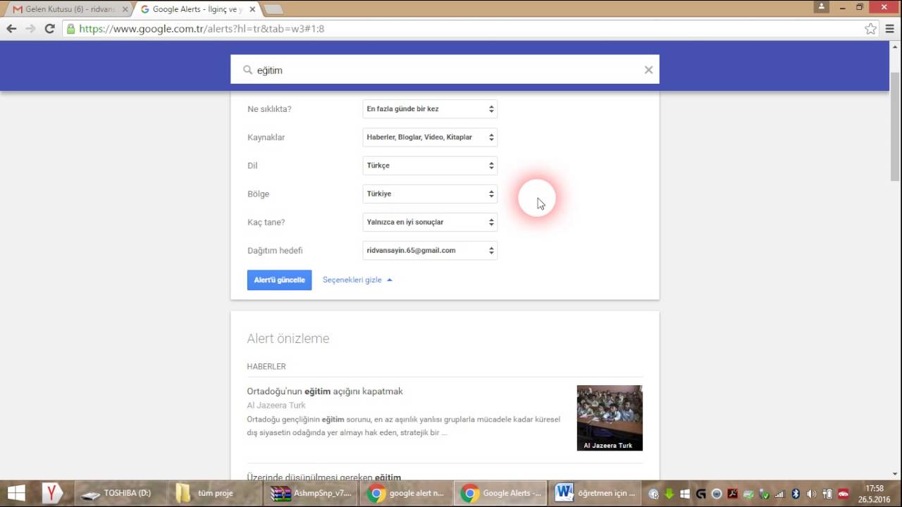 eğitimde google alert