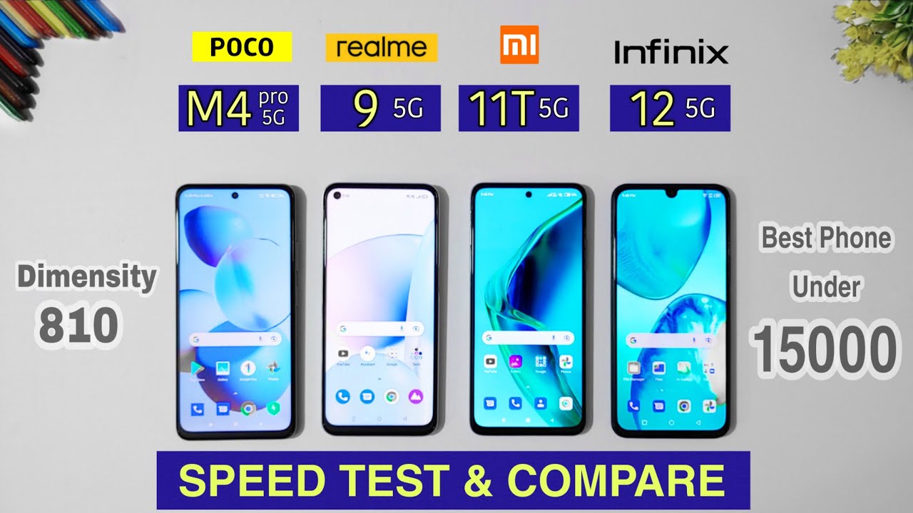 Poco M4 Pro 5G vs realme 9 5g vs Redmi note 11t 5g vs Infinix note 12 5g Speed Test | Dimensity 810