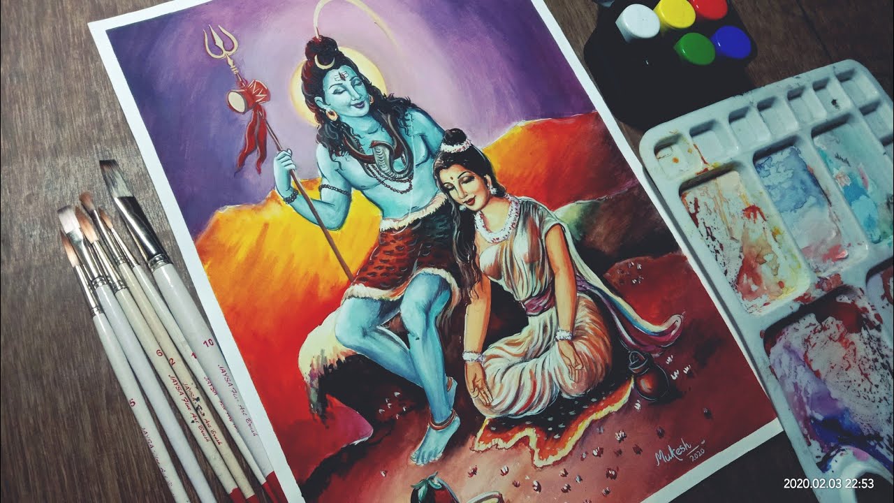 How to draw mahashivratri beautiful painting with watet colour