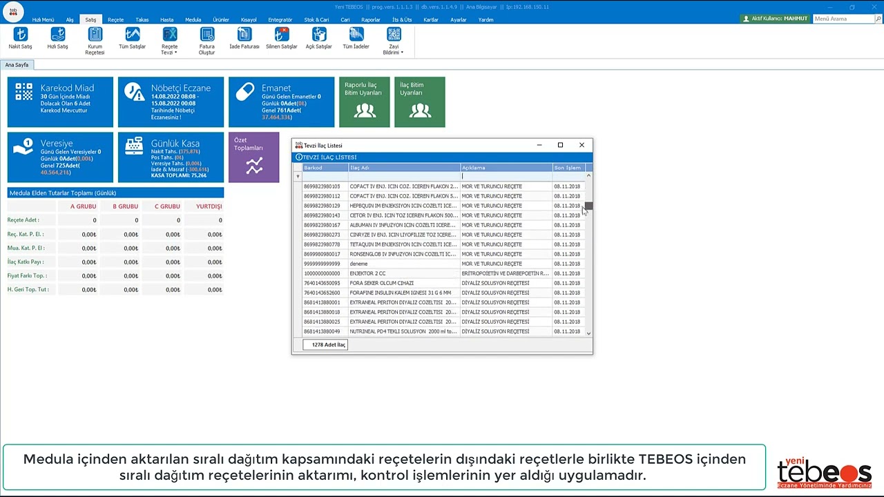 TEBEOS İçinden Reçete Tevzi Uygulaması