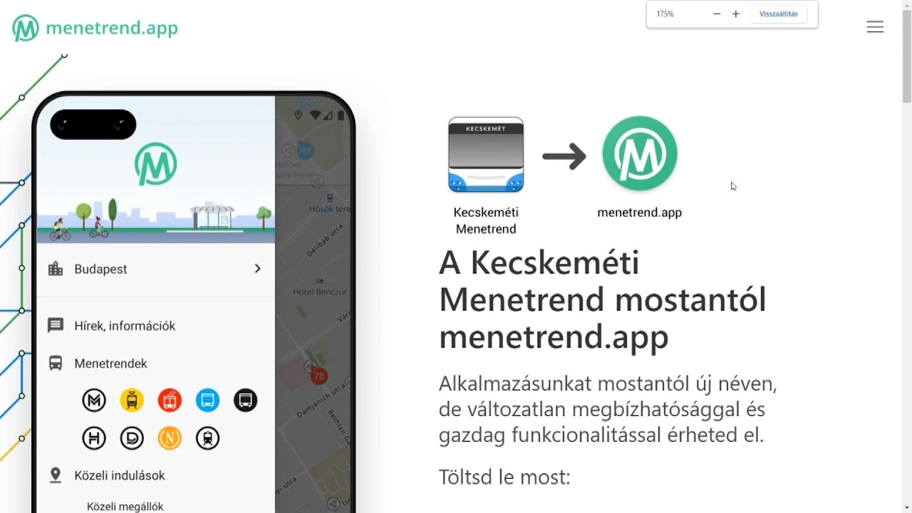 Menetrend alkalmaz&aacute;s mostant&oacute;l menetrend.app