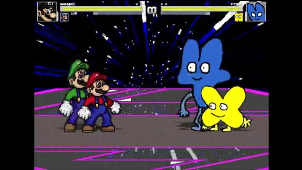 M.U.G.E.N: Four & X (BFB) VS. Mario & Luigi (853 Edit) #supermario #bfdi #mugen