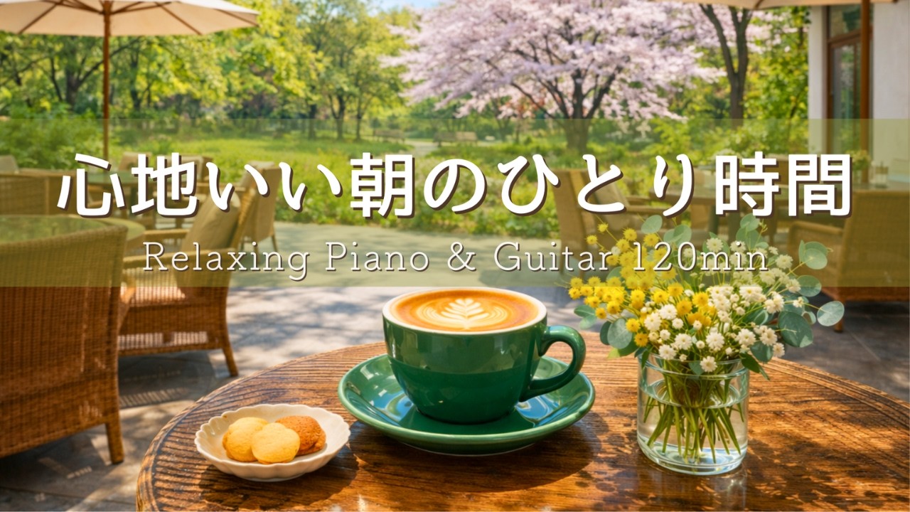 【癒しBGM】心地いい春の朝カフェ🌿木漏れ日の穏やかなひとり時間｜Relaxing Piano & Guitar 120min｜リラックス・読書・勉強・作業用音楽