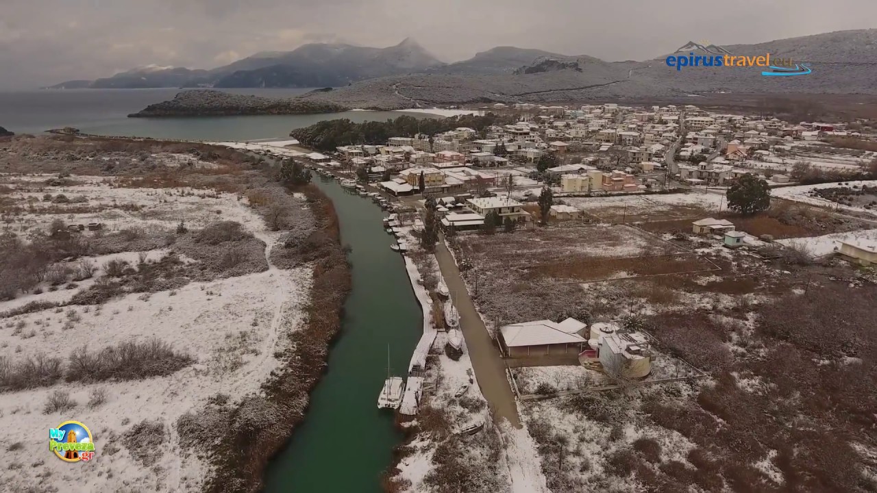 snowy Acheron estuary - Ammoudia and Mesopotamos Village drone flight