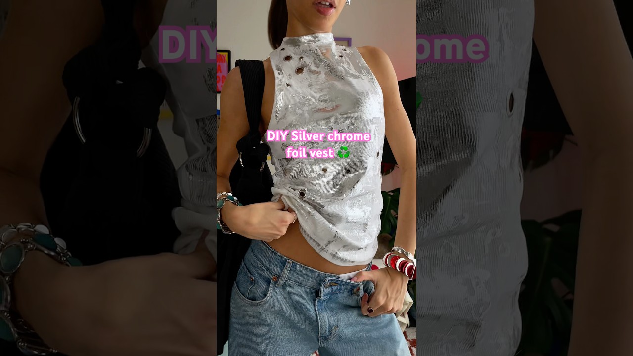 Upcycling a stained vest using Deco foil♻️ #thriftflip #diy #diyfashion #upcycledfashion