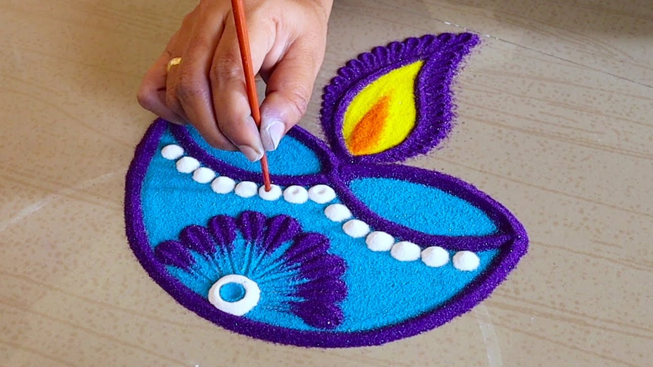 Diya Rangoli Design For Navratri | Easy Diya Rangoli For Diwali 2020 | Easy Kolam Designs | Muggulu