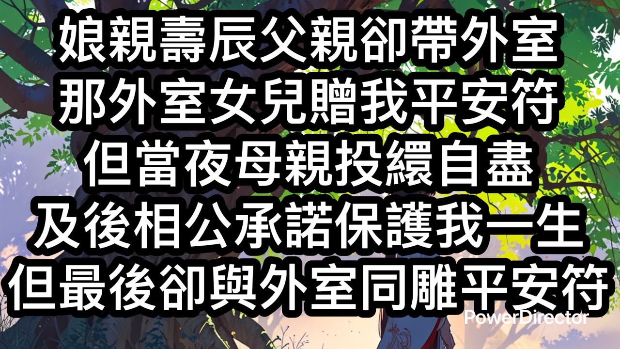 娘親壽辰當天，父親帶著他的外室和女兒登堂入室。那女孩奉上一枚平安符為壽禮，娘親靜默接過，當夜便投繯自盡。所以成親那日，我對相公謝淮安說，若他日你心意有變，贈我一枚平安符便可。 #古代 #出軌 #大女主