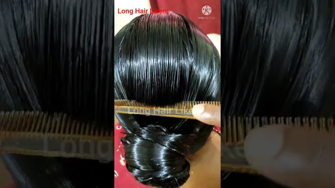 Long Hair Video 102 Heavy Oily Hair Combing And Bun Making.