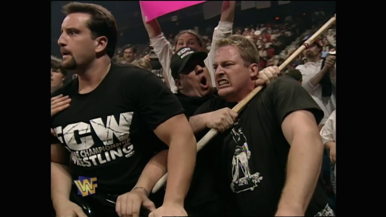 Sandman interferes in RVD & Jerry the King Lawler Tag match against the Headbangers! 1997 (WWF)