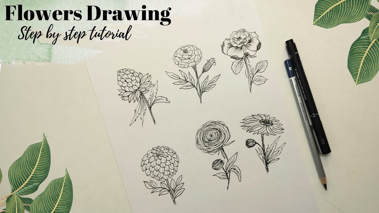 How to draw flowers drawing|Doodles. Easy flower drawings. Step by step drawing tutorial.