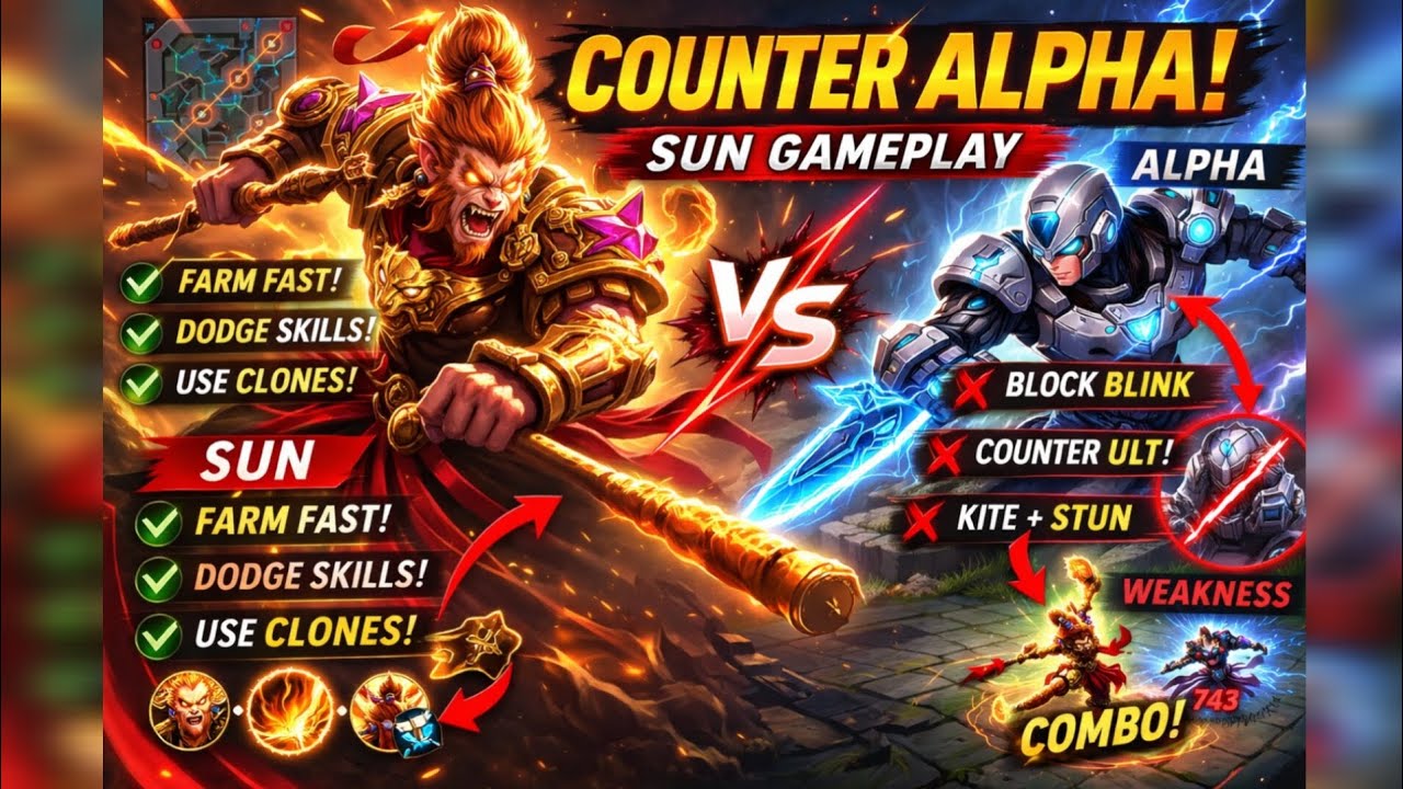 Sun gameplay How to counter Alpha in exp lane #mlbb #srgaming #mobilelegends 