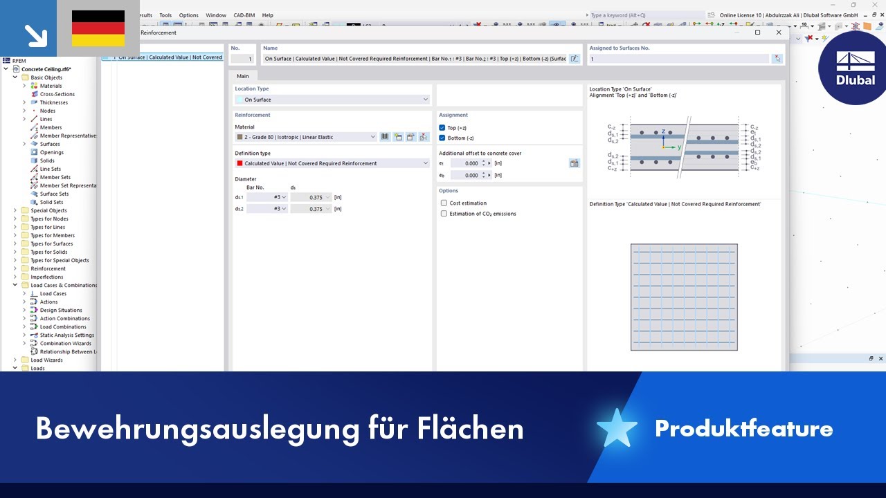 Betonbemessung | Bewehrungsauslegung für Flächen