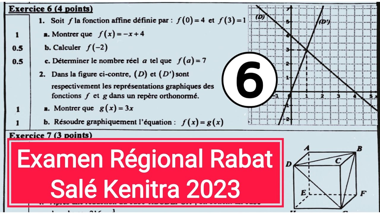 🎁 Examen Régional 3AC région Rabat Salé El Kénitra 2023 Exercice 6 les fonctions 3ème année 3APIC