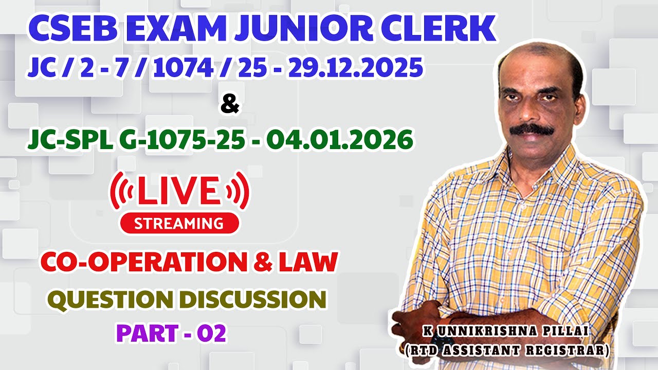 CSEB Exam Junior Clerk CO-OPERATION & LAW EXAM QUESTION DISCUSSION